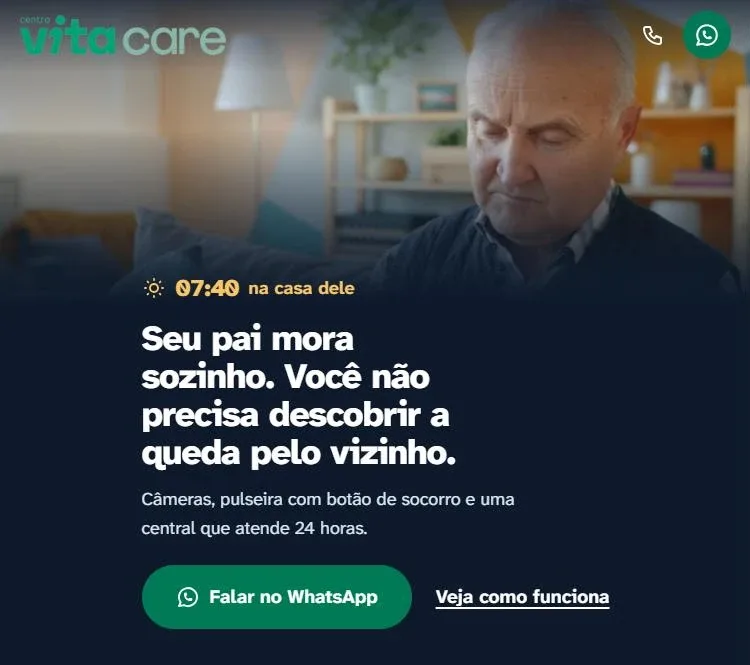 Landing de campanha com título, texto e botão Falar no WhatsApp