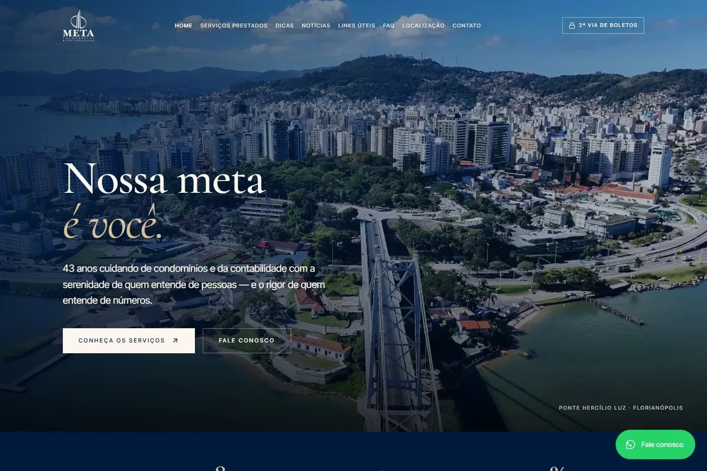 Página inicial do site Meta Condomínios & Contabilidade