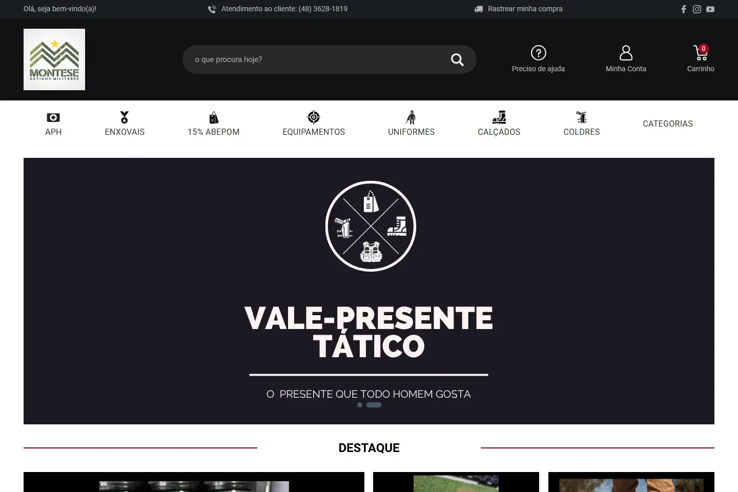 Página inicial do site Montese Artigos Militares