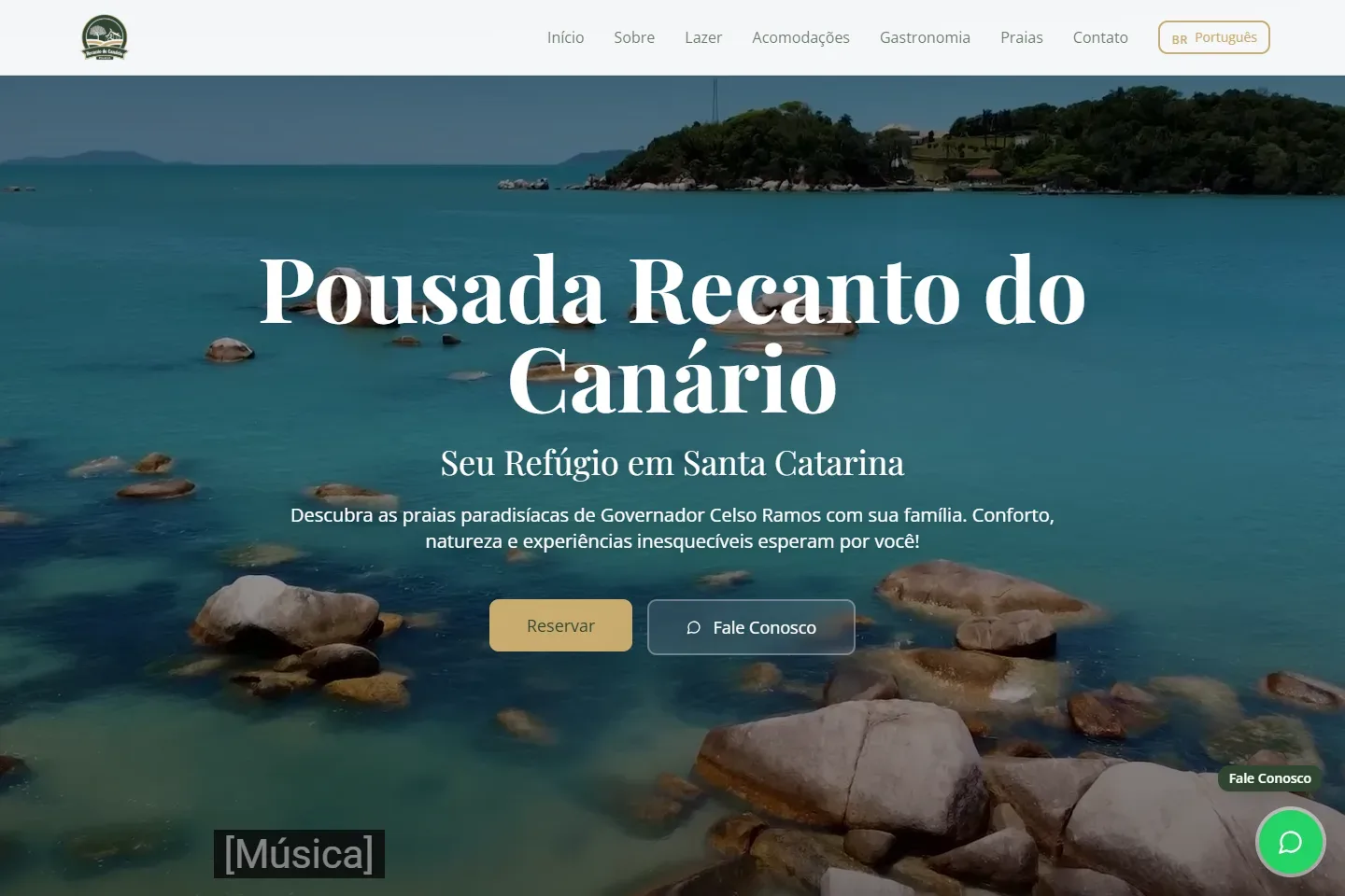 Página inicial do site Pousada Recanto do Canário